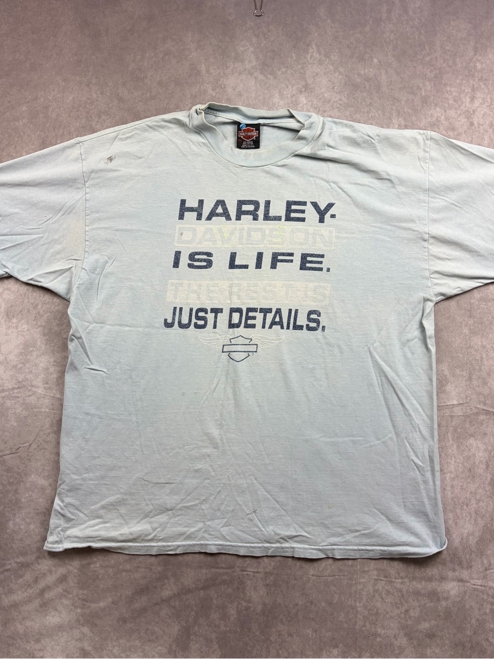 Vintage 90’s Harley-Davidson Men's Light Blue Graphic T-Shirt - 'Harley Is Life'